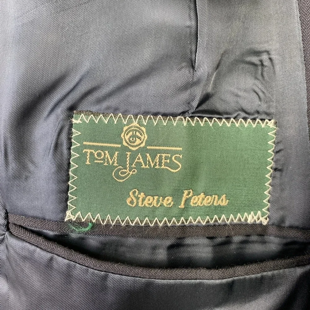 VTG‎ Tom James Blazer Navy Pinstripe 44-46L? Sport Coat USA Made Academia